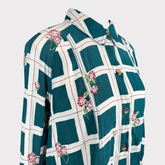 Free People Women's Window To My Heart Button Down Green Blouse Top Shirt Size M - Picture 6 of 16